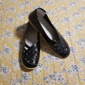 Casual Cut Out Loafers Flat Slip On Black Sz 10.5